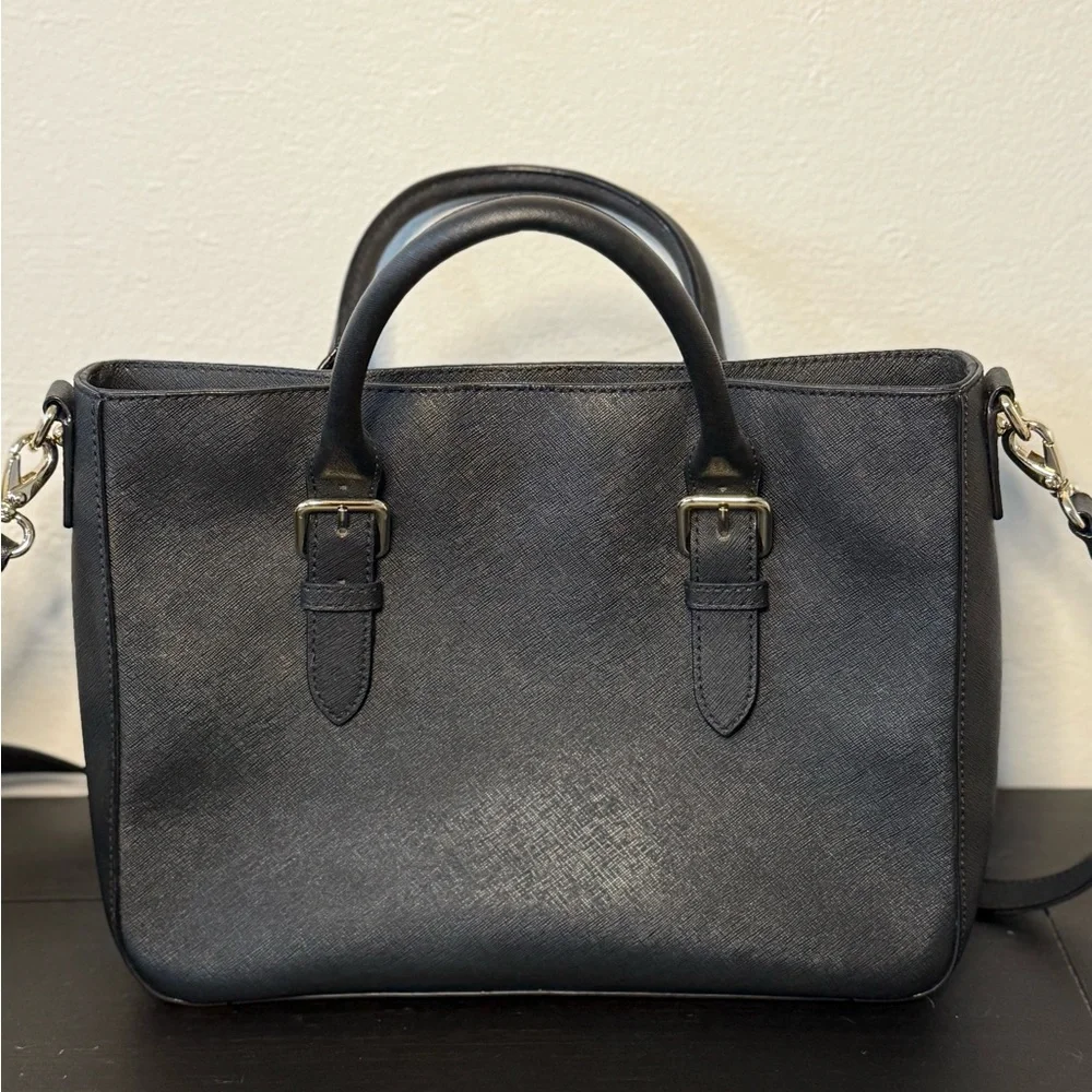Kate Spade Black Leather Tote Crossbody Bag Gold Hardware